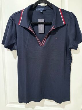 Tommy Hilfiger Navy Polo with Red & White Trim